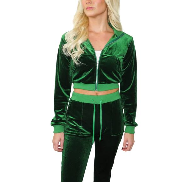 SHEIN Y2k Emerald Green Velour Tracksuit Zipper Jacket + Flared Pants Small - Picture 1 of 12